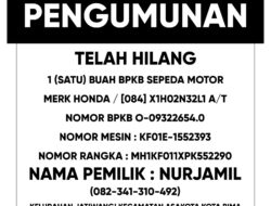 Informasi Kehilangan BPKB Sepeda Motor