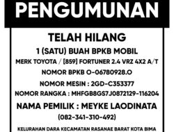 Informasi Kehilangan BPKB Mobil