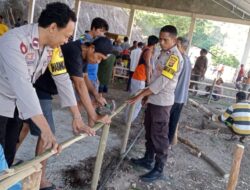 Personel Polsek Ambalawi Polres Bima Kota Laksanakan Gotong Royong Persiapan MTQ Tingkat Desa Tolowata
