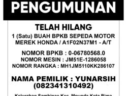 Informasi Kehilangan BPKB Sepeda Motor
